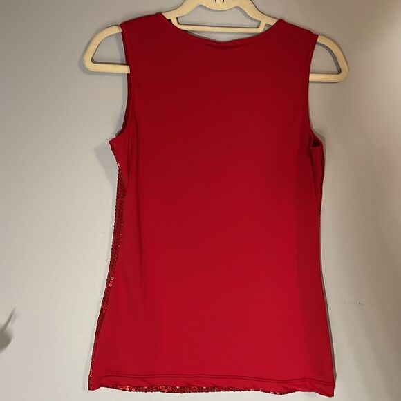 Red Sequin Sleeveless Tank Top Shimmer Party - Picture 4 of 4